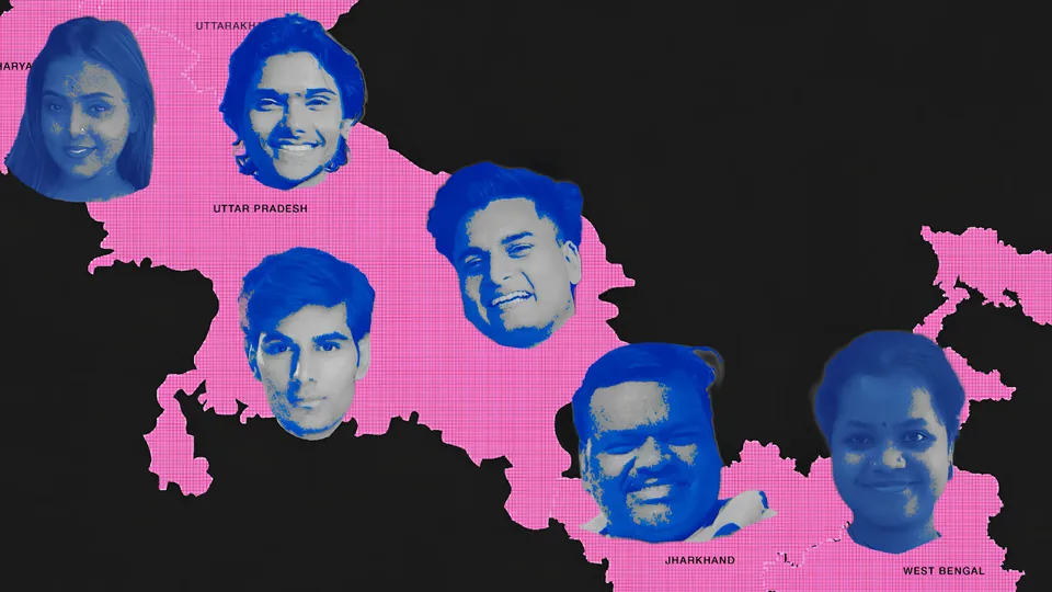 Collage of Indian creators over a map of India